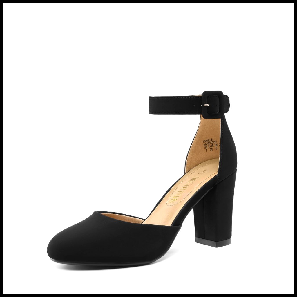 Chunky Heel Ankle Strap Pumps Elegant Wedding Party Classic Closed Toe Shoes